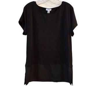 Calvin Klein Women's Black Mixed Media Short Sleeve Blouse Size M